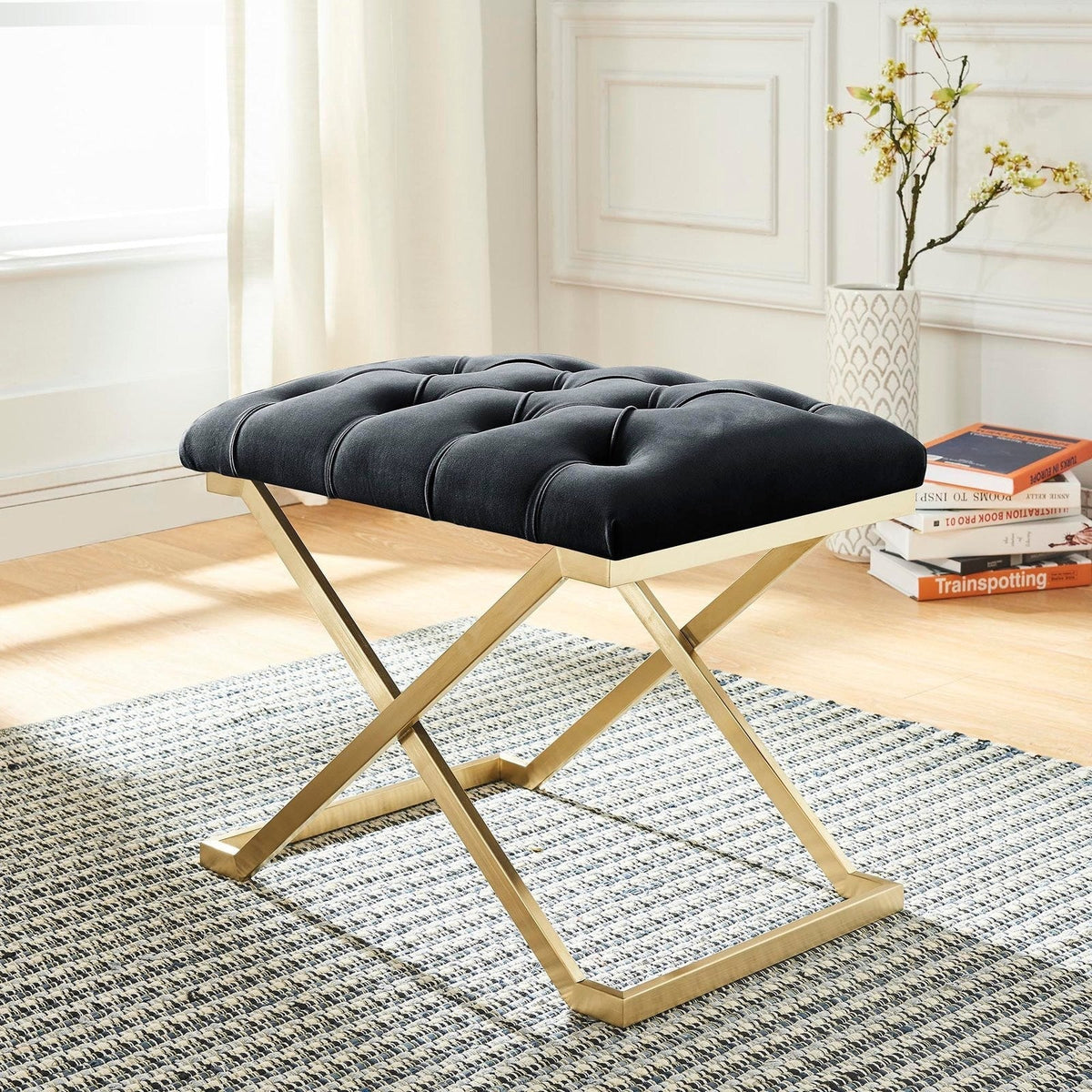 Worldwide Home Furnishings Rada-Single Bench-Black/Gold Bench 401-404BK