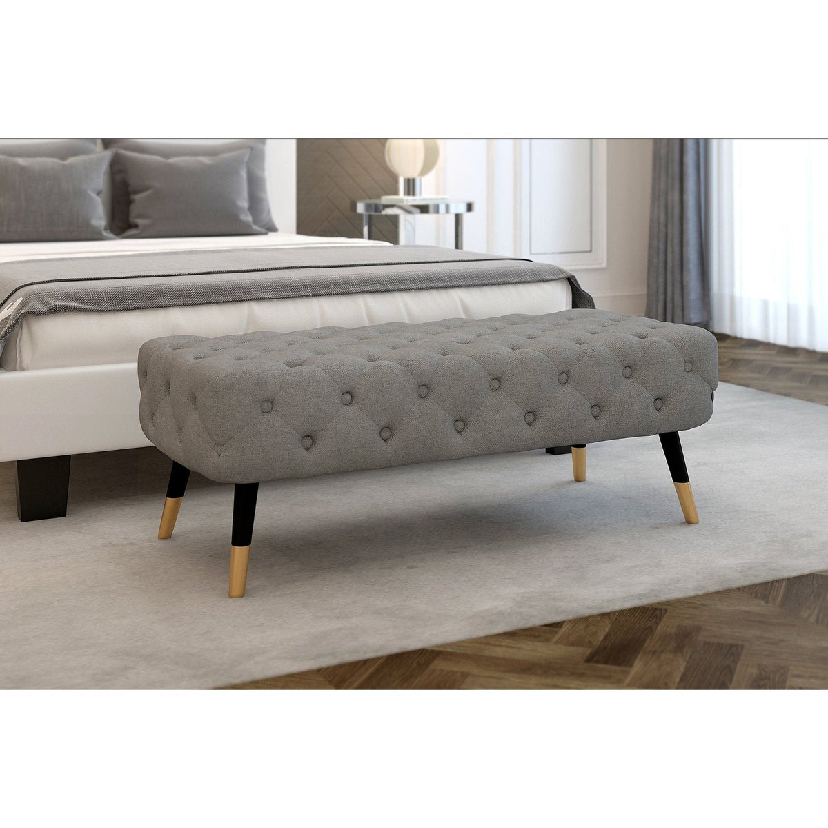 Worldwide Home Furnishings Meryl-Bench-Grey Bench 401-568GRY