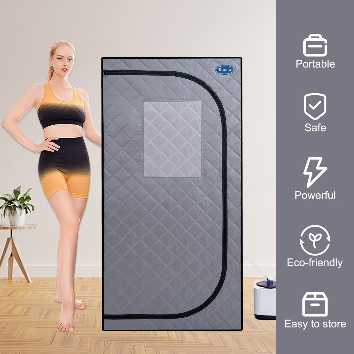 Portable Steam Sauna Tent with 2.2L Steamer, Remote Control & Folding Chair - Grey