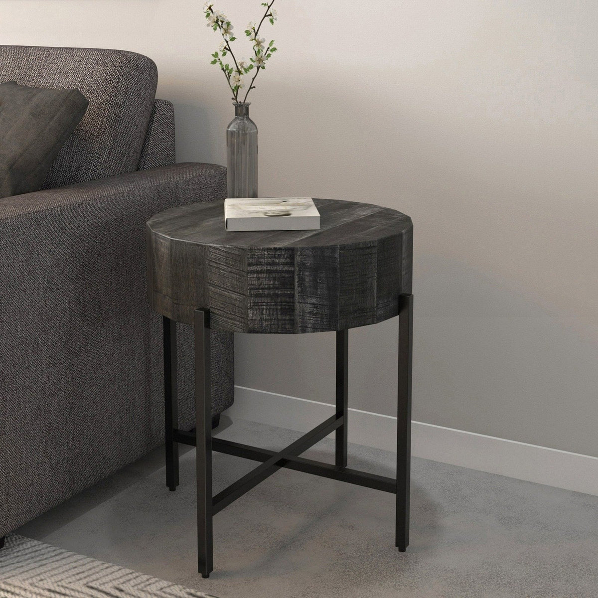 Worldwide Home Furnishings Blox-Accent Table-Grey Round Accent Table 501-528GY