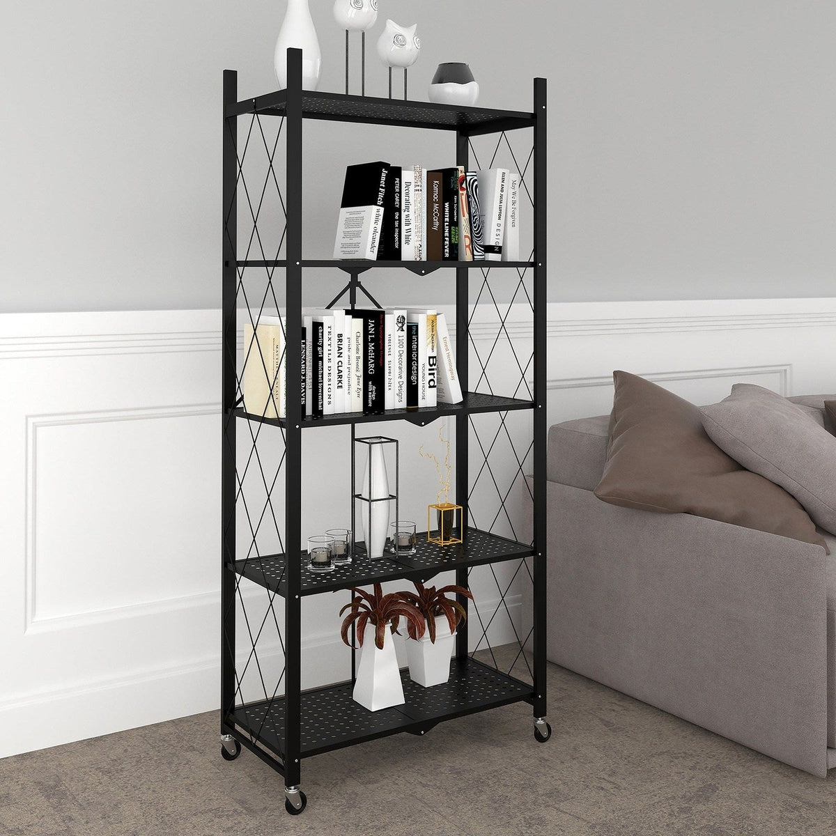 Worldwide Home Furnishings Quby-5 Tier Shelf-Black 5-Tier Folding Shelf 505-564BK-5T