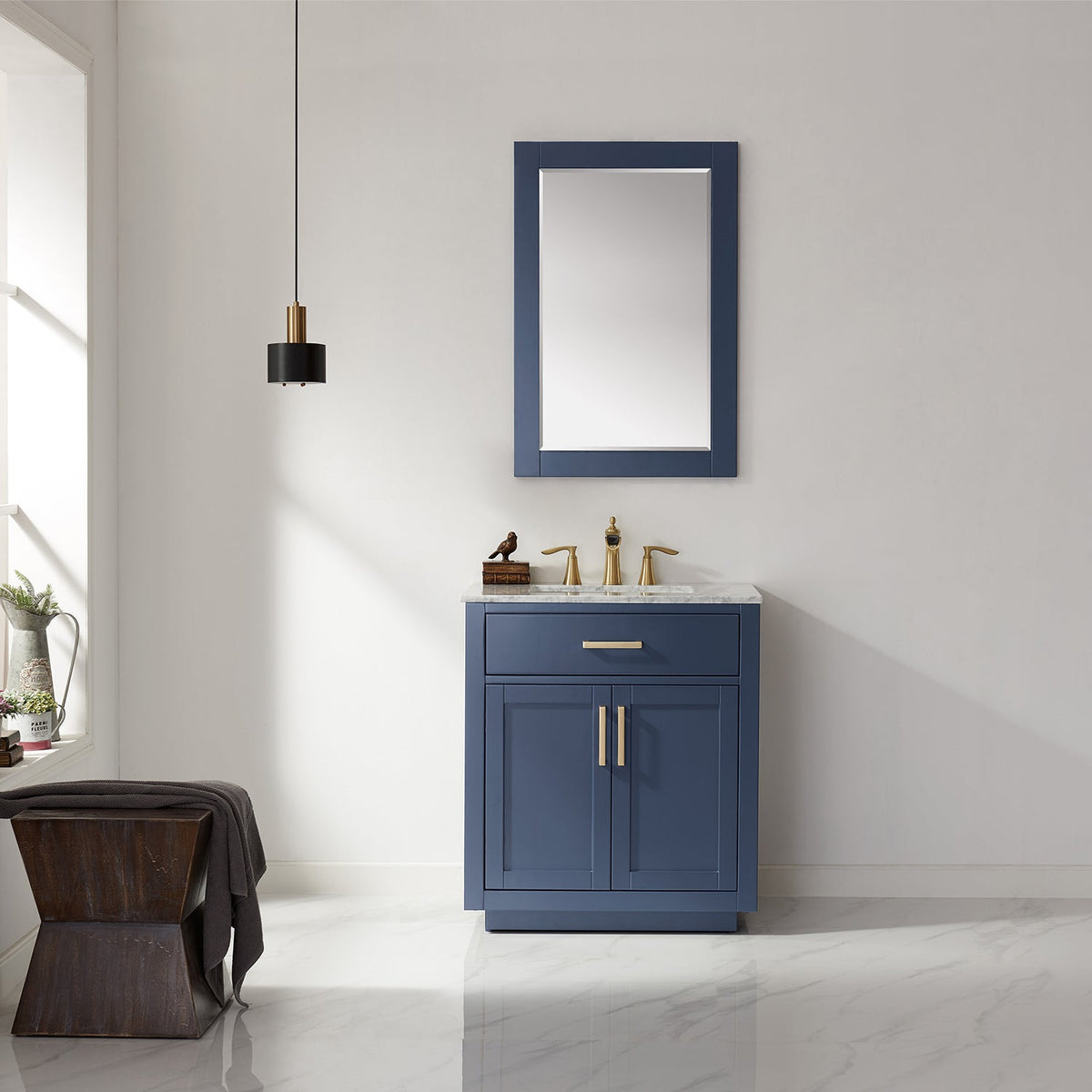 Altair Design Ivy 30" Single Bathroom Vanity Set in Royal Blue and Carrara White Marble Countertop