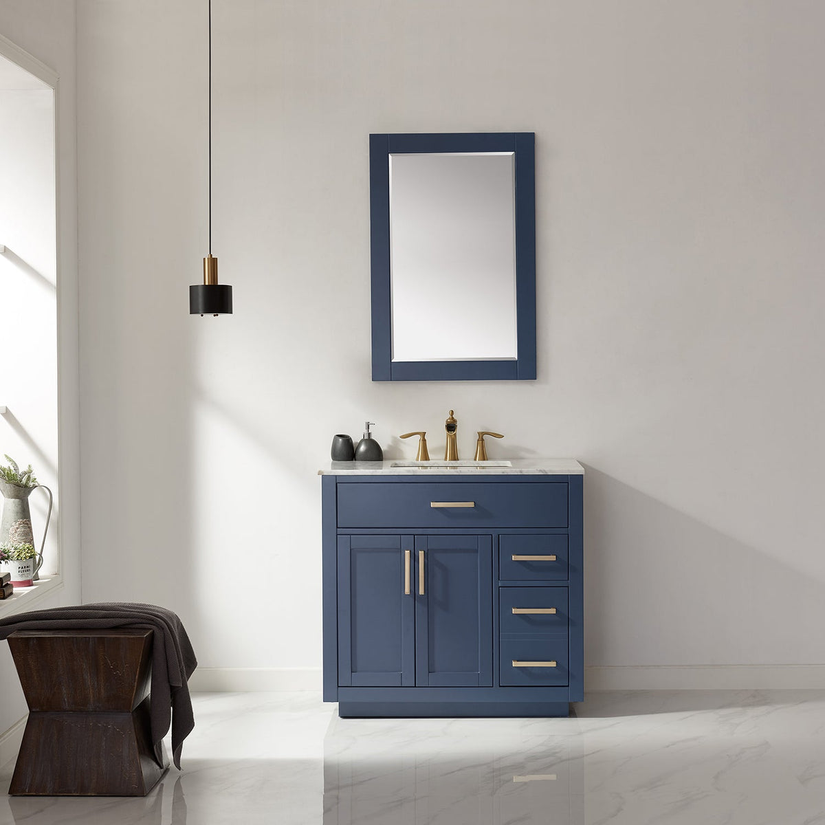 Altair Design Ivy 36" Single Bathroom Vanity Set in Royal Blue and Carrara White Marble Countertop