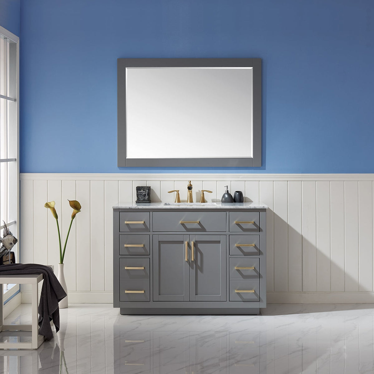 Altair Design Ivy 48" Single Bathroom Vanity Set in Gray and Carrara White Marble Countertop