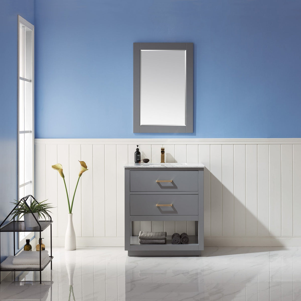 Altair Design Remi 30" Single Bathroom Vanity Set in Gray and Carrara White Marble Countertop