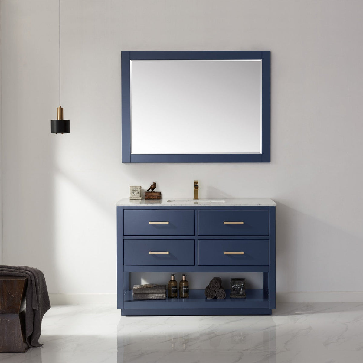 Altair Design Remi 48" Single Bathroom Vanity Set in Royal Blue and Carrara White Marble Countertop