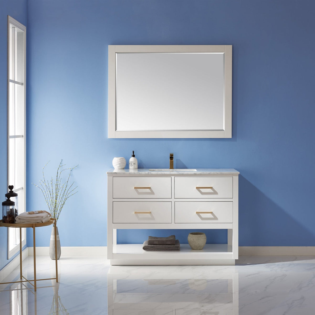 Altair Design Remi 48" Single Bathroom Vanity Set in White and Carrara White Marble Countertop