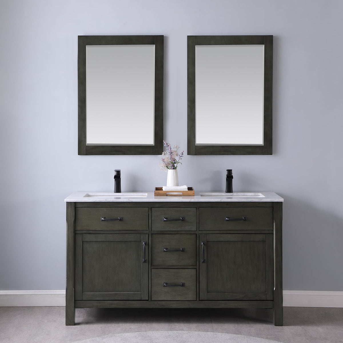Altair Design Maribella 60" Double Bathroom Vanity Set in Rust Black and Carrara White Marble Countertop
