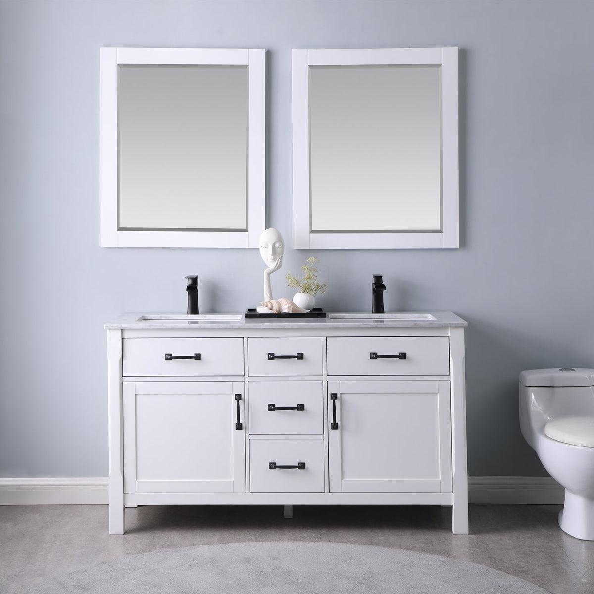 Altair Design Maribella 60" Double Bathroom Vanity Set in White and Carrara White Marble Countertop
