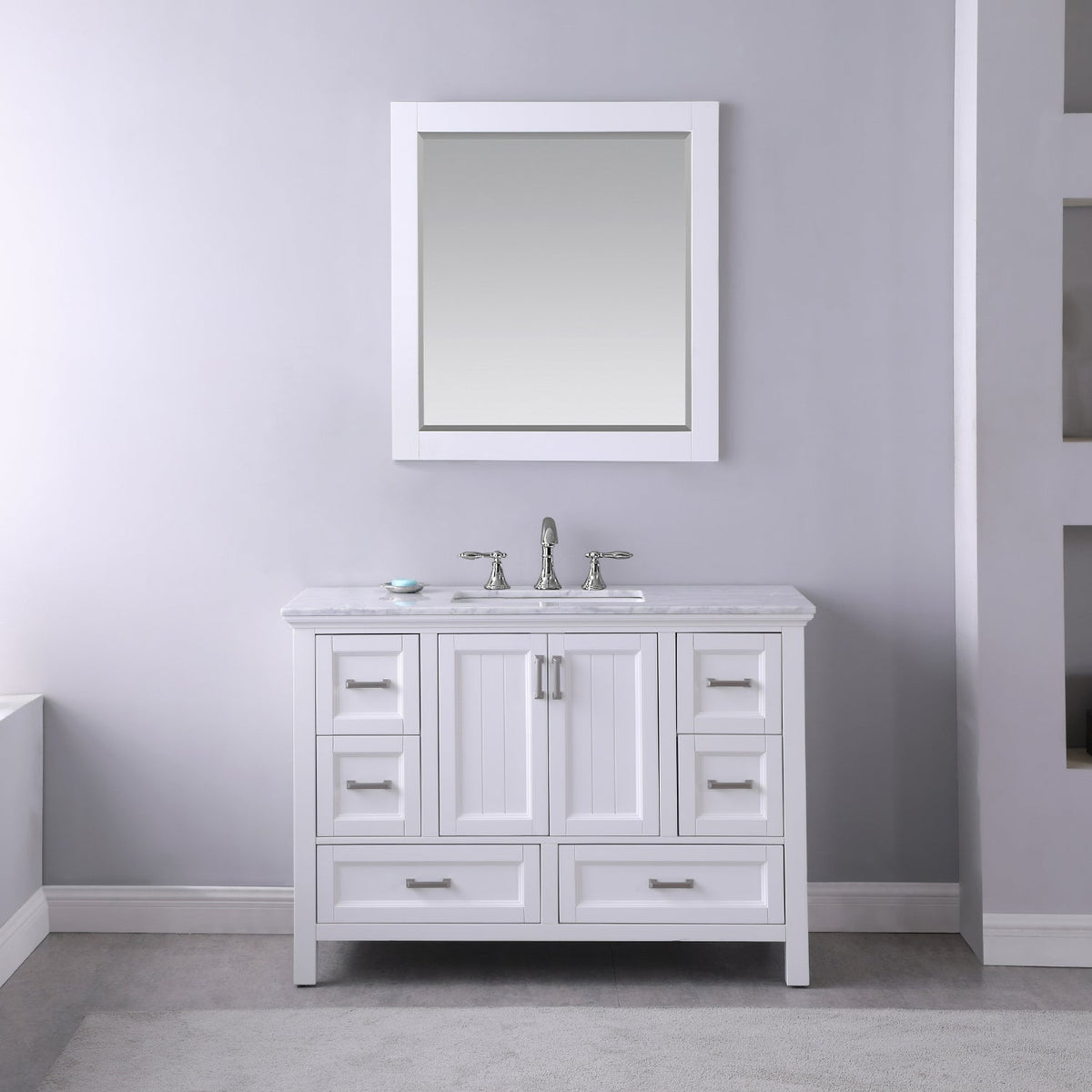 Altair Design Isla 48" Single Bathroom Vanity Set in White and Carrara White Marble Countertop