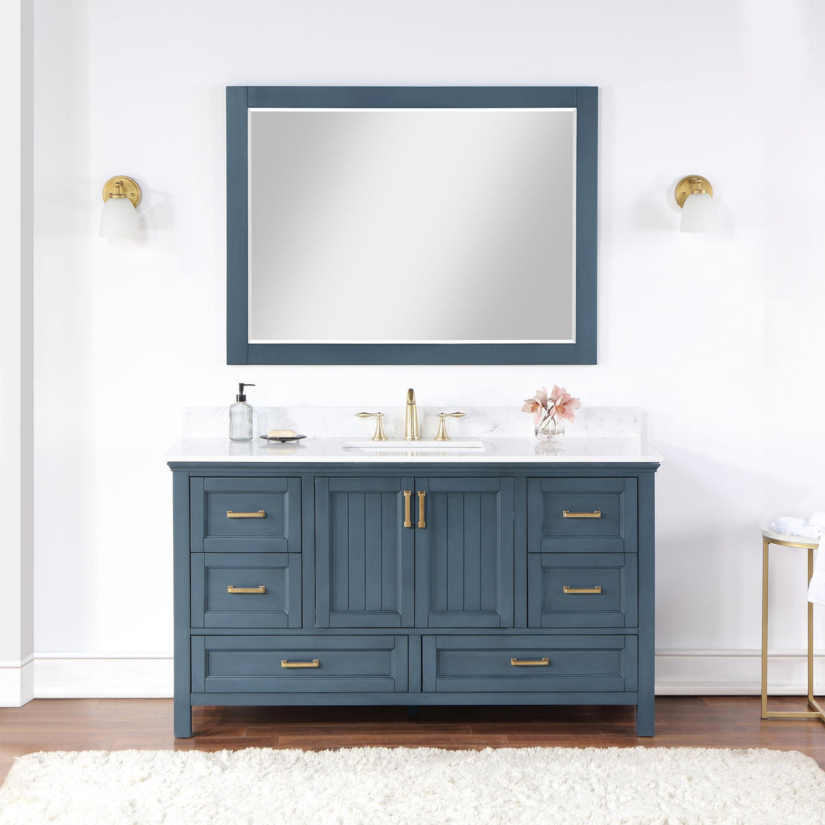 Altair Design Isla 60" Single Bathroom Vanity Set in Classic Blue and Aosta White Composite Stone Countertop