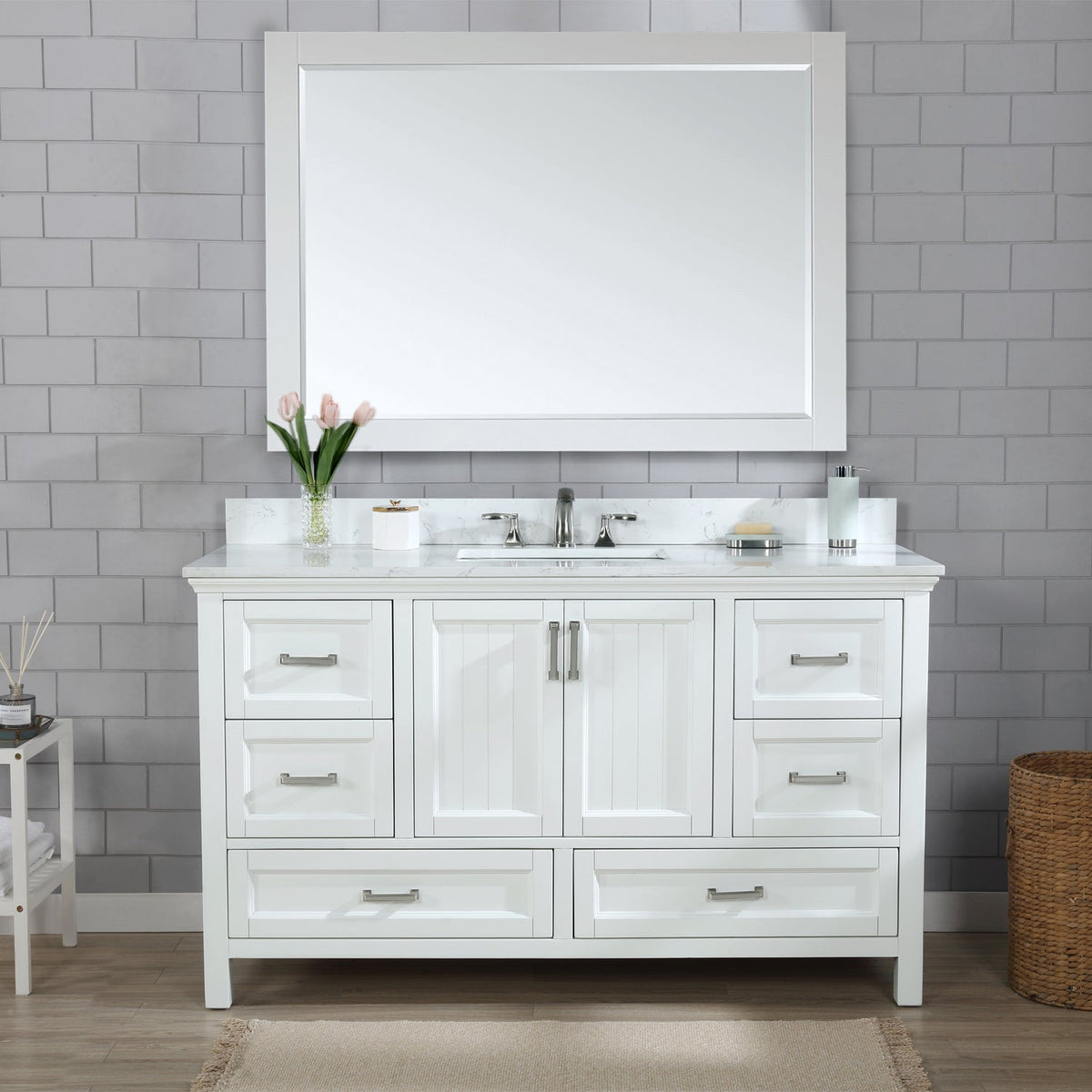 Altair Design Isla 60" Single Bathroom Vanity Set in White and Aosta White Composite Stone Countertop
