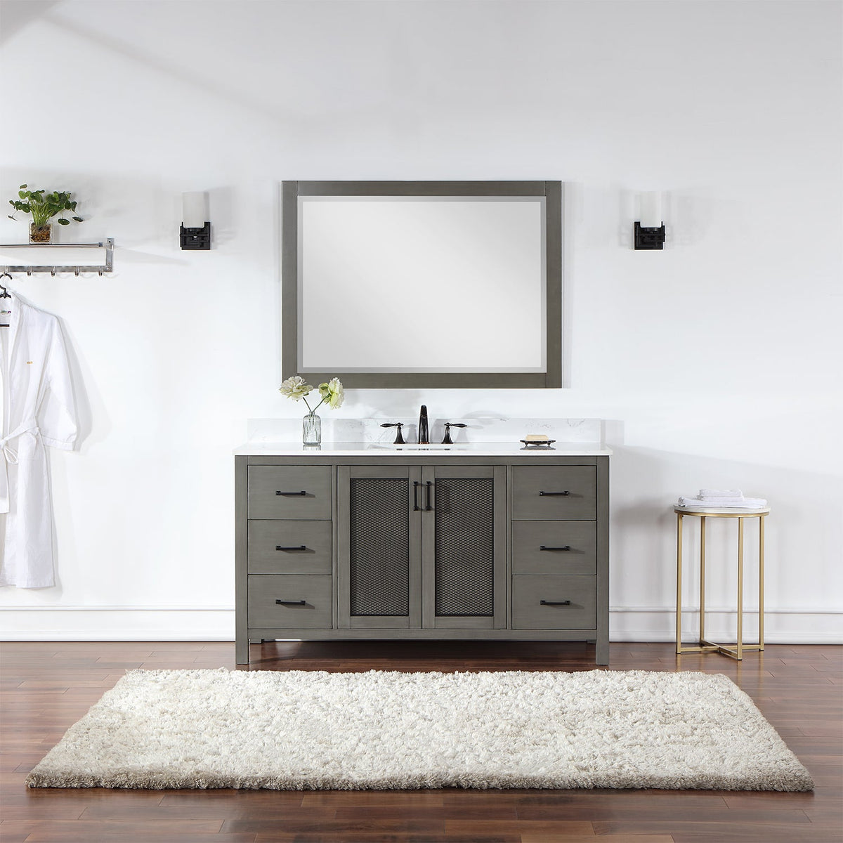 Altair Design Hadiya 60" Single Bathroom Vanity Set in Gray Pine with Aosta White Composite Stone Countertop