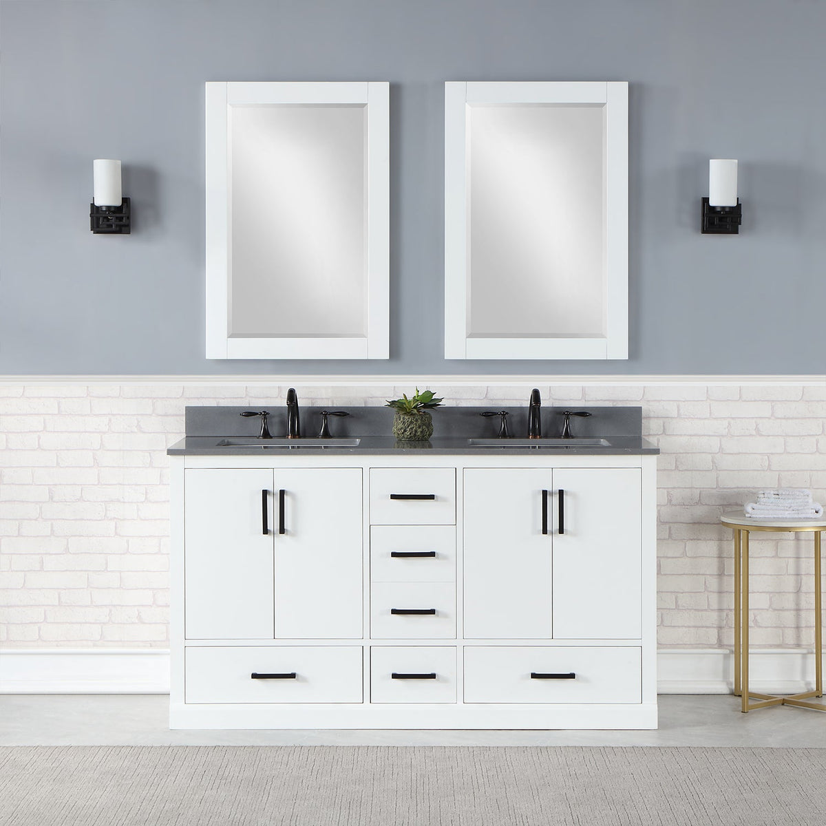 Altair Design Monna 60" Double Bathroom Vanity Set in White with Concrete Grey Composite Stone Countertop