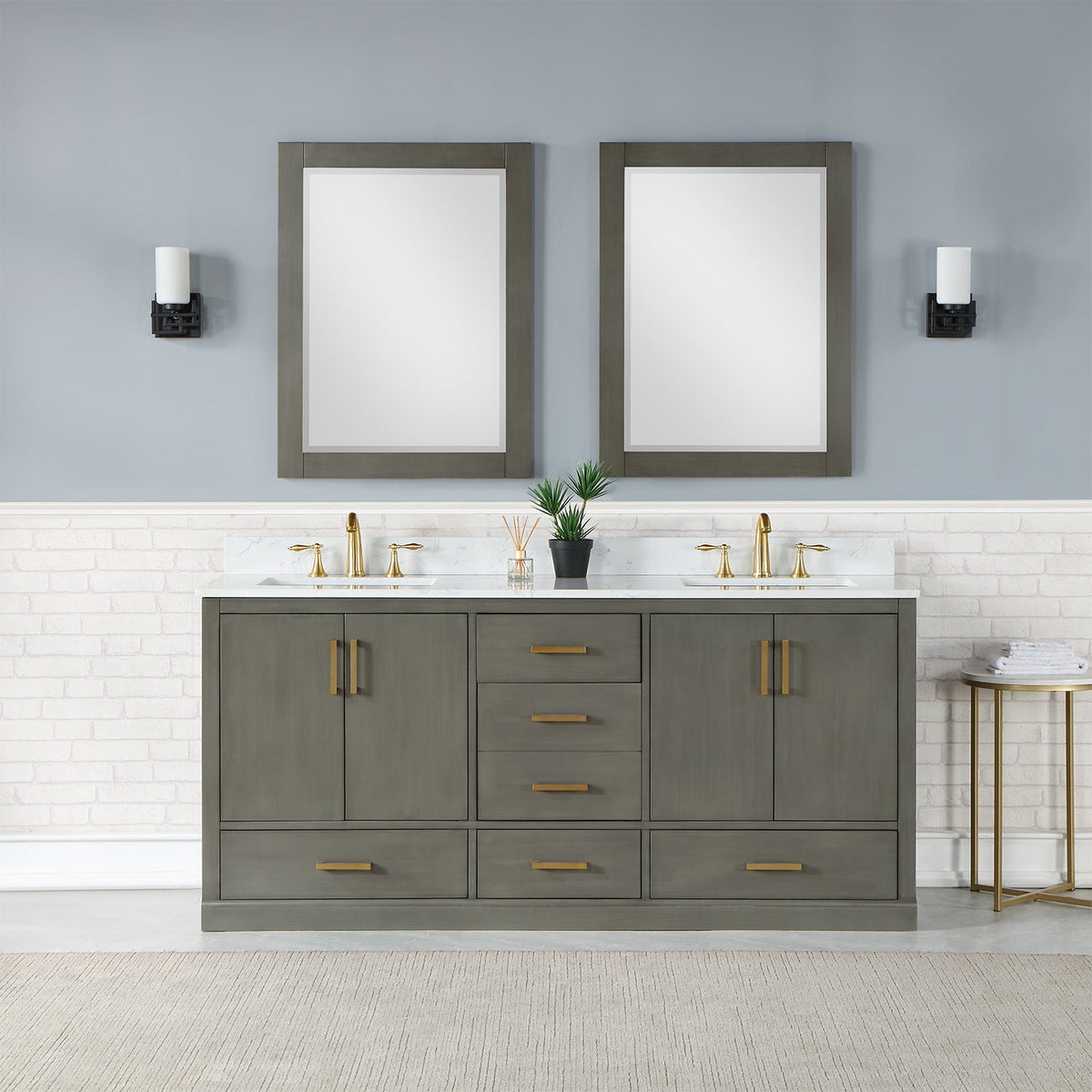 Altair Design Monna 72" Double Bathroom Vanity Set in Gray Pine with Aosta White Composite Stone Countertop