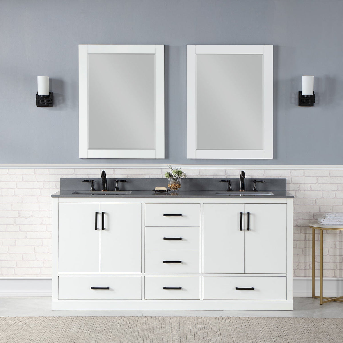 Altair Design Monna 72" Double Bathroom Vanity Set in White with Concrete Grey Composite Stone Countertop