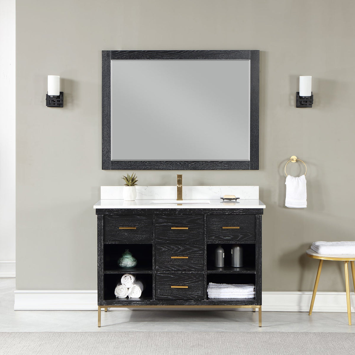 Altair Design Kesia 48" Single Bathroom Vanity Set in Black Oak with Aosta White Composite Stone Countertop