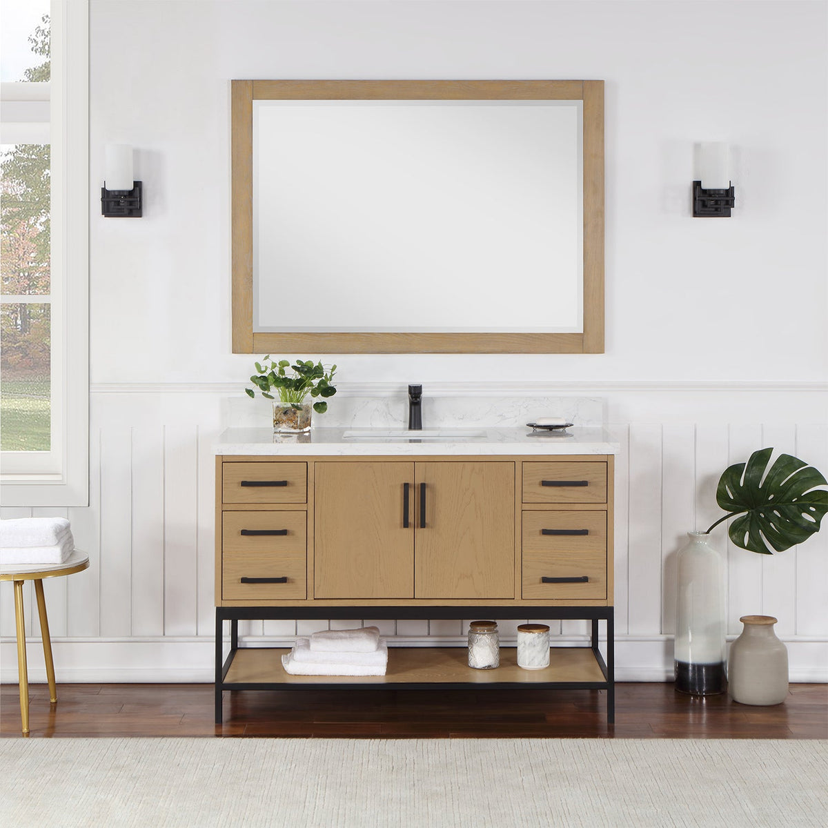 Altair Design Wildy 48" Single Bathroom Vanity Set in Washed Oak with Grain White Composite Stone Countertop
