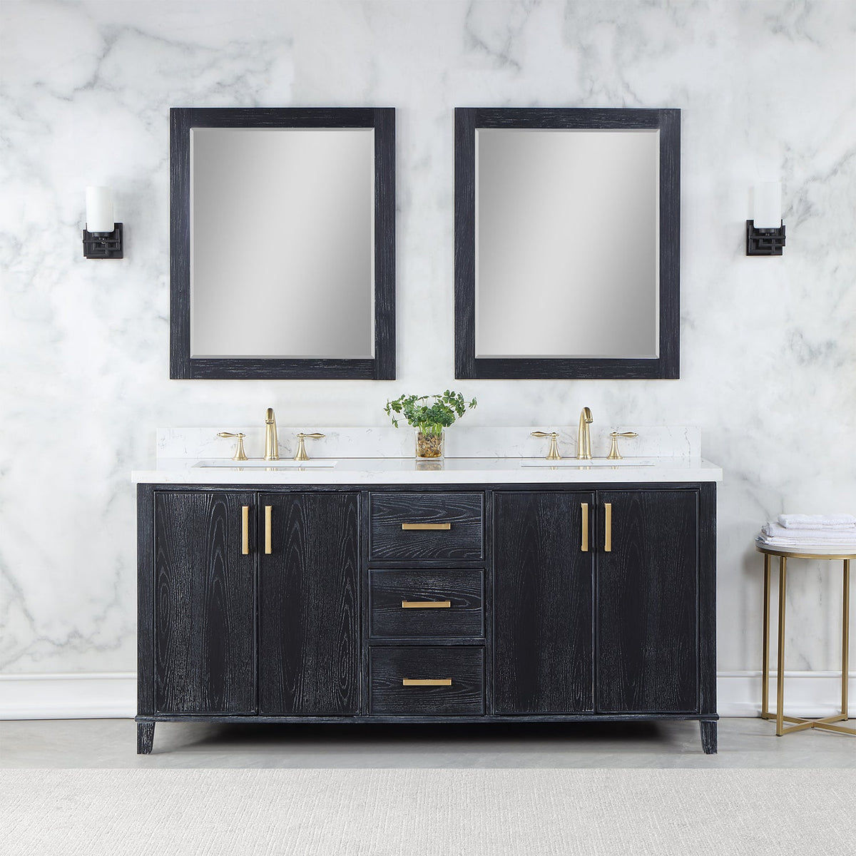 Altair Design Weiser 72" Double Bathroom Vanity in Black Oak with Aosta White Composite Stone Countertop