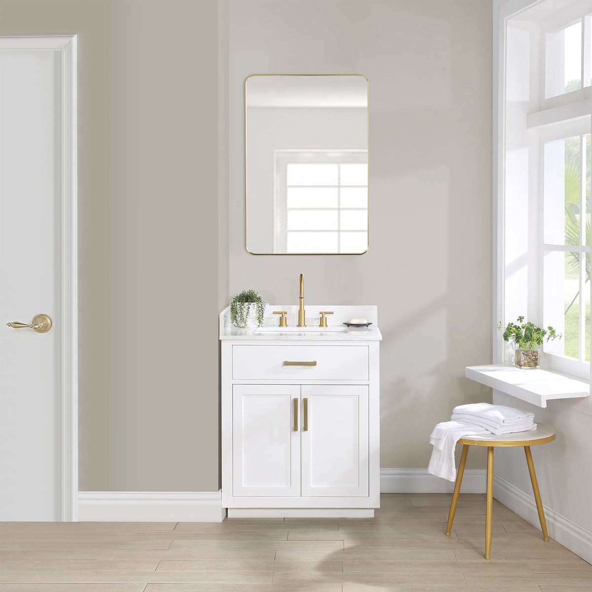 Altair Design Gavino 30" Single Bathroom Vanity in White with Grain White Composite Stone Countertop