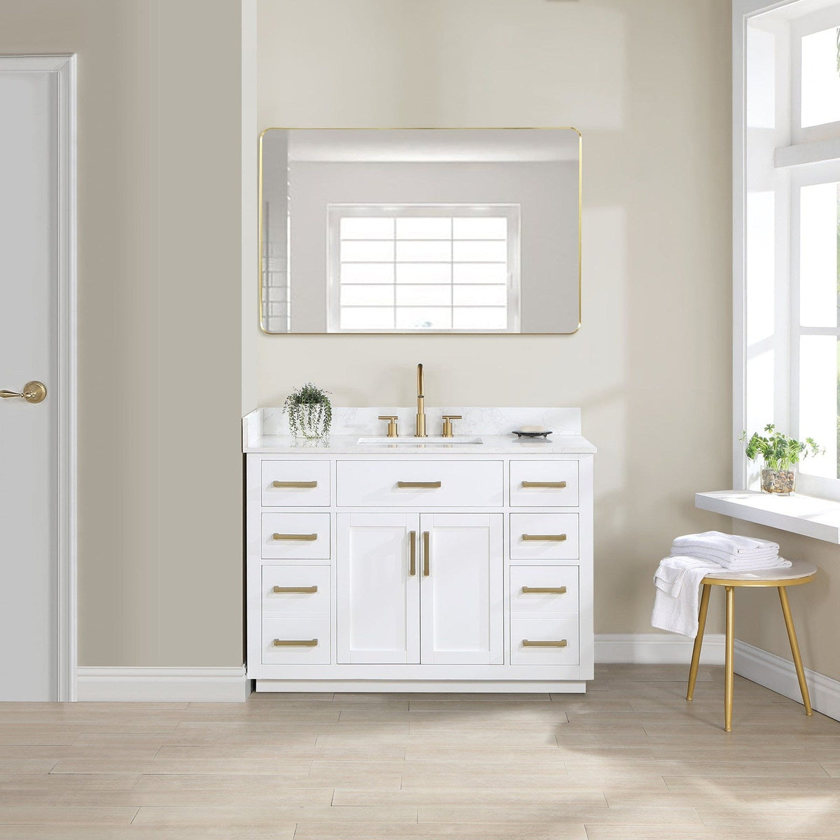 Altair Design Gavino 48" Single Bathroom Vanity in White with Grain White Composite Stone Countertop