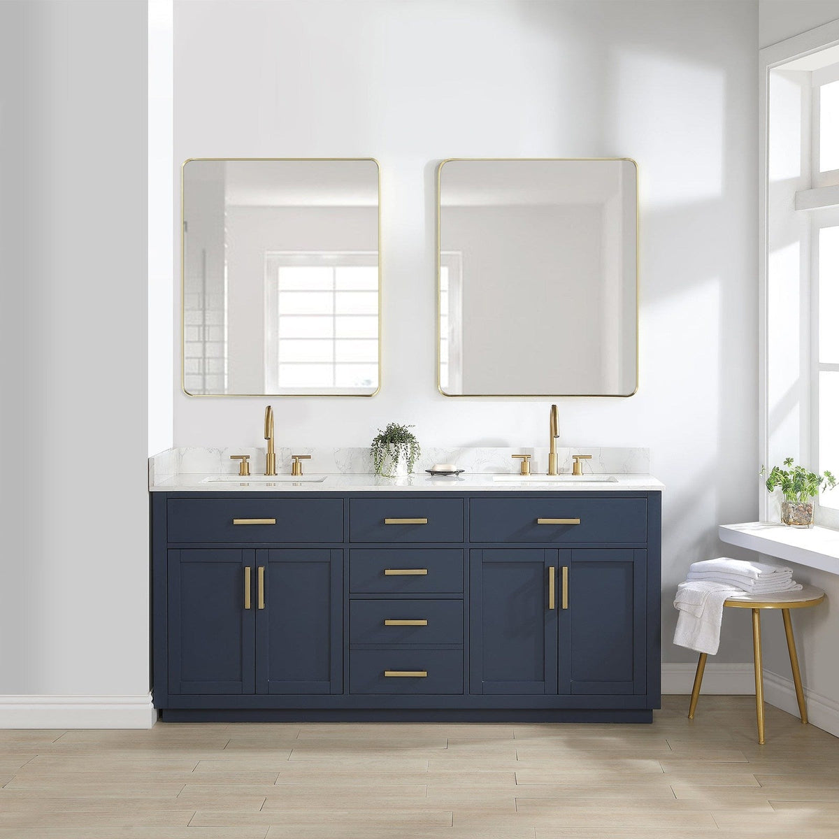 Altair Design Gavino 72" Double Bathroom Vanity in Royal Blue with Grain White Composite Stone Countertop