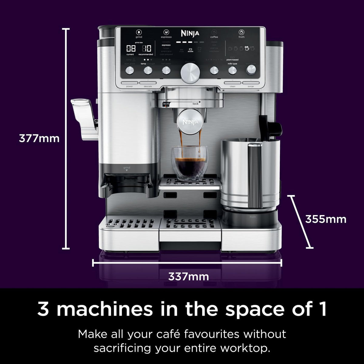Ninja Luxe Café Pro Series 3-in-1 Espresso & Coffee Machine ES701UK, Black & Stainless Steel