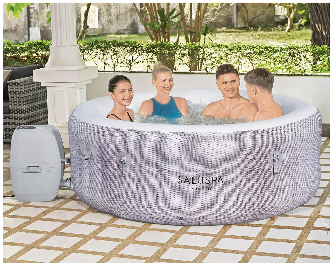 Bestway SaluSpa Cancun AirJet Inflatable Hot Tub, 2–4 Person, 71 × 26 in, Grey