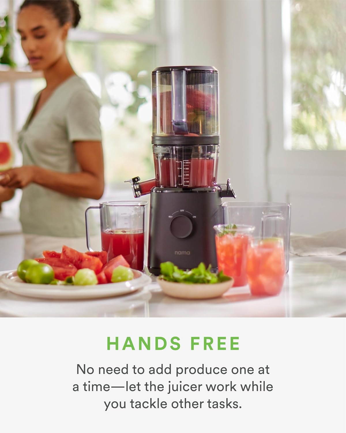 NAMA Cold Press Juicer - Hands-Free Self-Feeding Hopper with 15-Year Warranty - J2