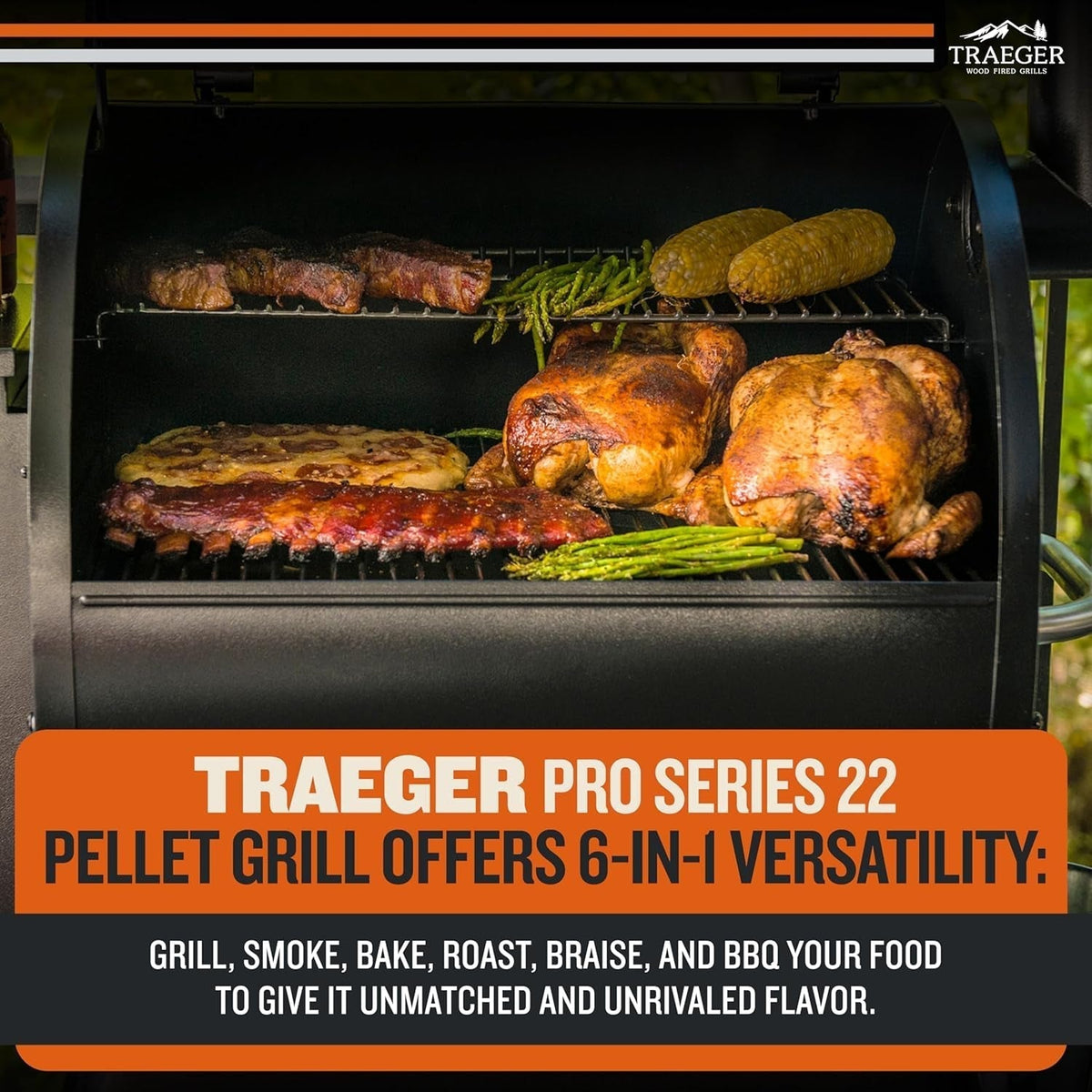 Traeger Pro 22 Wood Pellet Grill & Smoker - 6-in-1 BBQ with 572 Sq In Cooking Area & Digital Pro Controller - TFB57PZBO