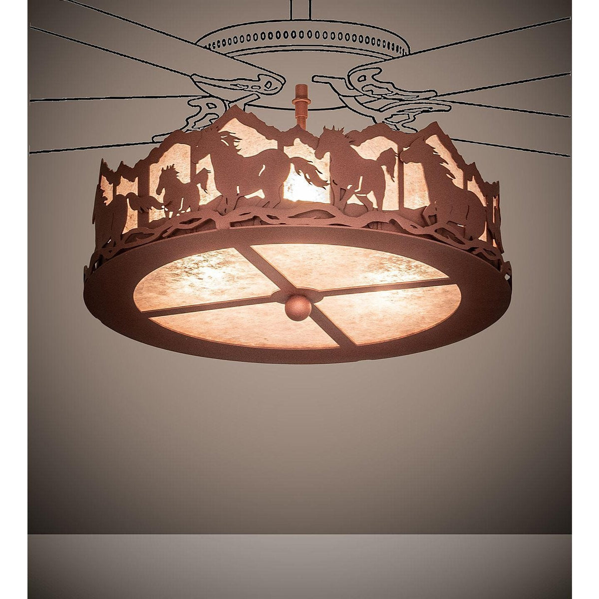 Meyda 16" Wide Running Horses Fan Light Fixture