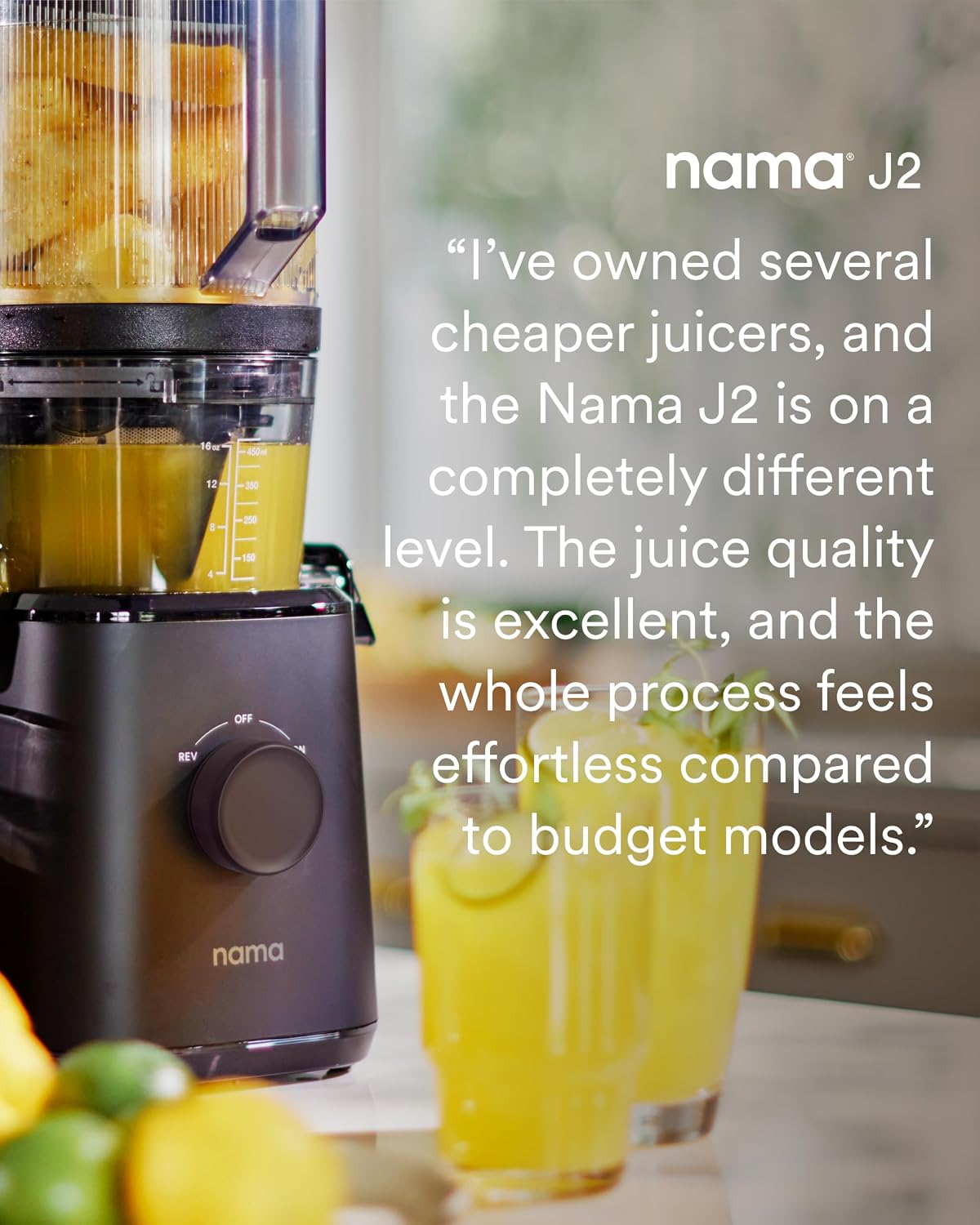 NAMA Cold Press Juicer - Hands-Free Self-Feeding Hopper with 15-Year Warranty - J2