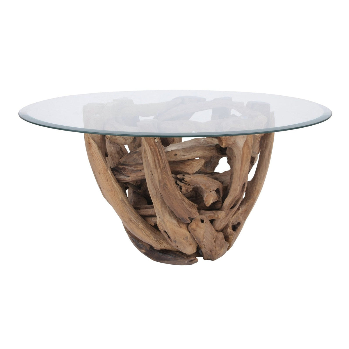 New Pacific Direct Jethro Recycled Teak Root Coffee Table w/ Glass Top 9600035