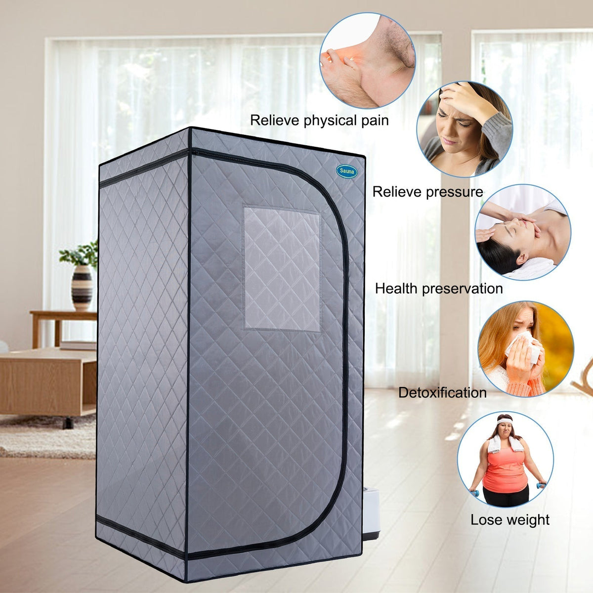 Portable Steam Sauna Tent with 2.2L Steamer, Remote Control & Folding Chair - Grey