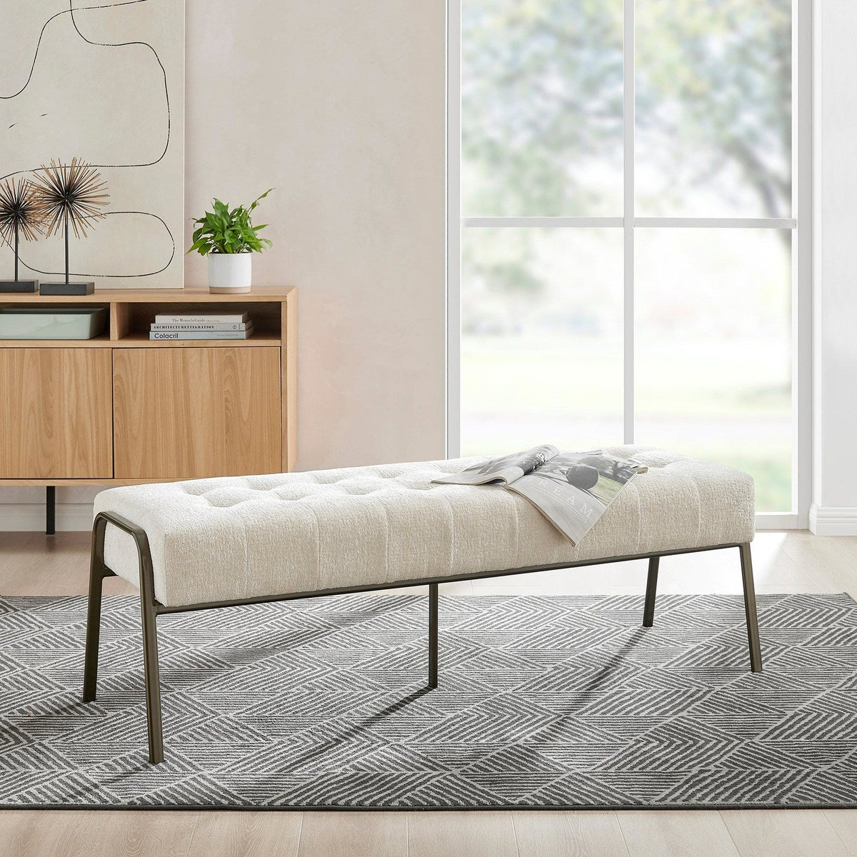 New Pacific Direct Venturi Fabric Tufted Bench 9900081-567