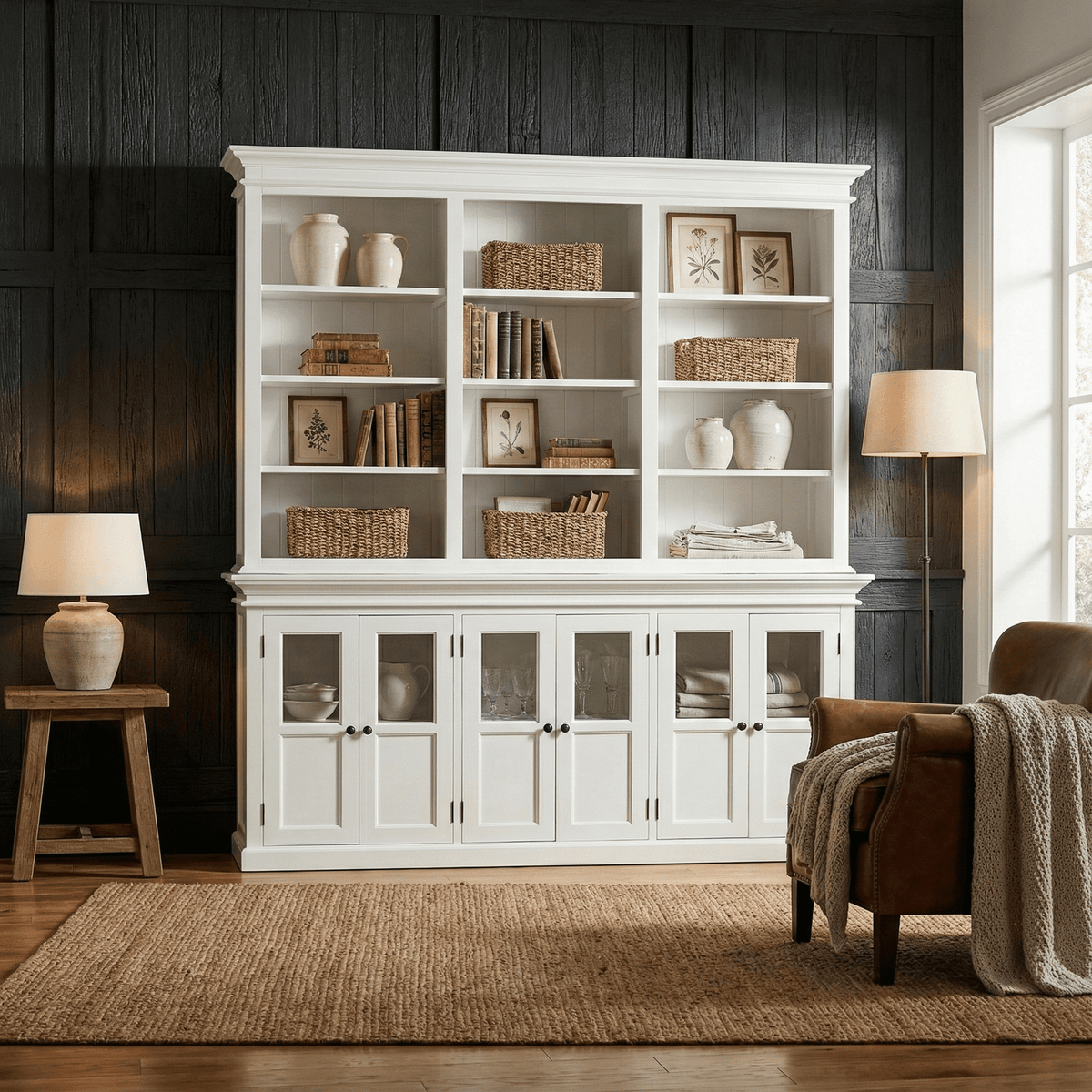 NovaSolo Halifax Hutch Unit with 6 Glass Doors in Classic White BCA611