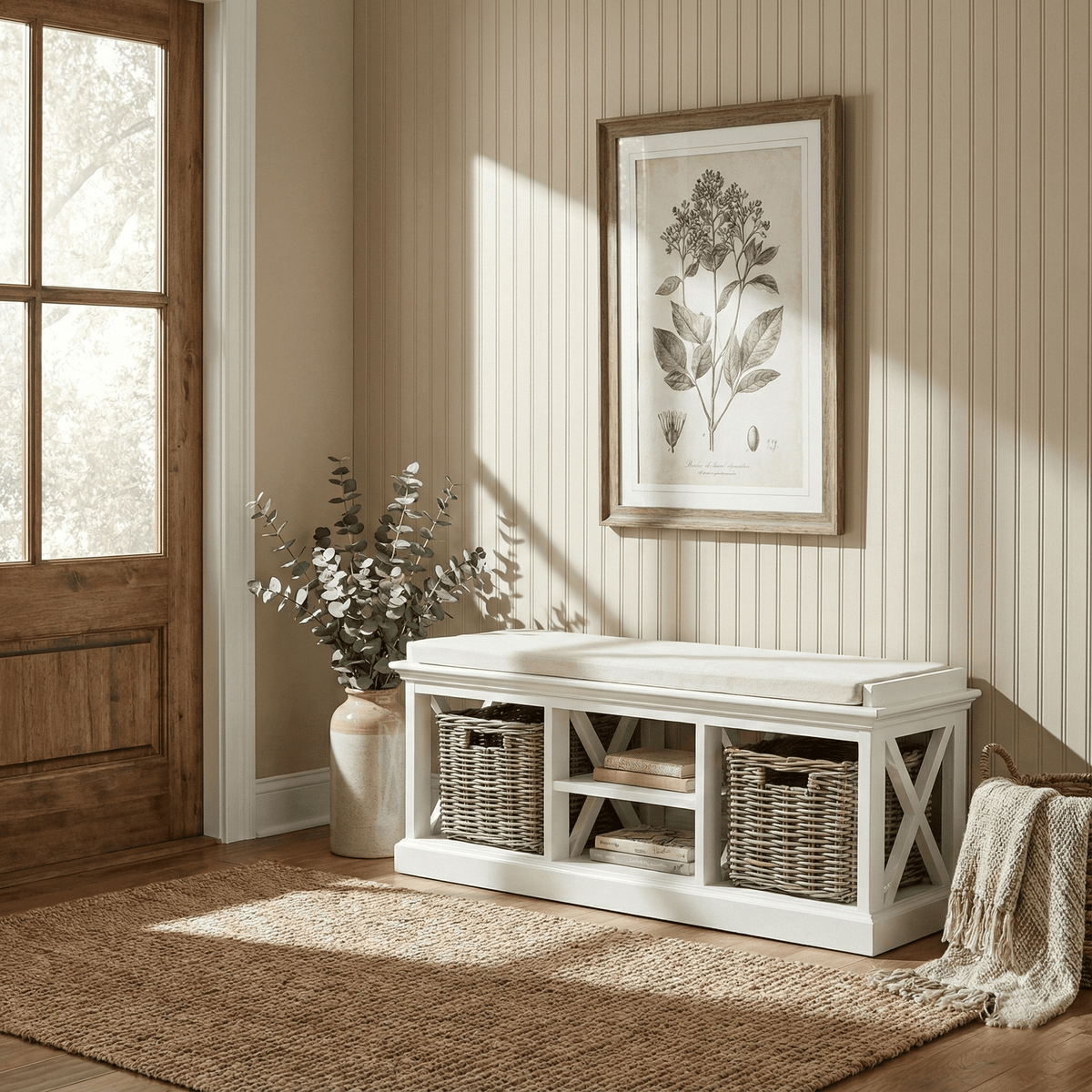 NovaSolo Halifax Bench & Basket Set White BE001