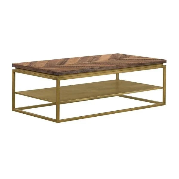 Benzara 46 Inch Wooden And Metal Coffee Table, Brown And Brass BM236488