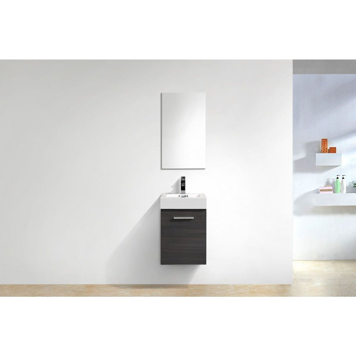 KubeBath Bliss High Gloss Gray Oak Wall Mount Modern Bathroom Vanity