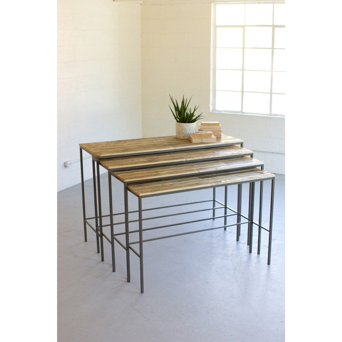 Kalalou Set Of 4 Recycled Wood Iron Display Consoles
