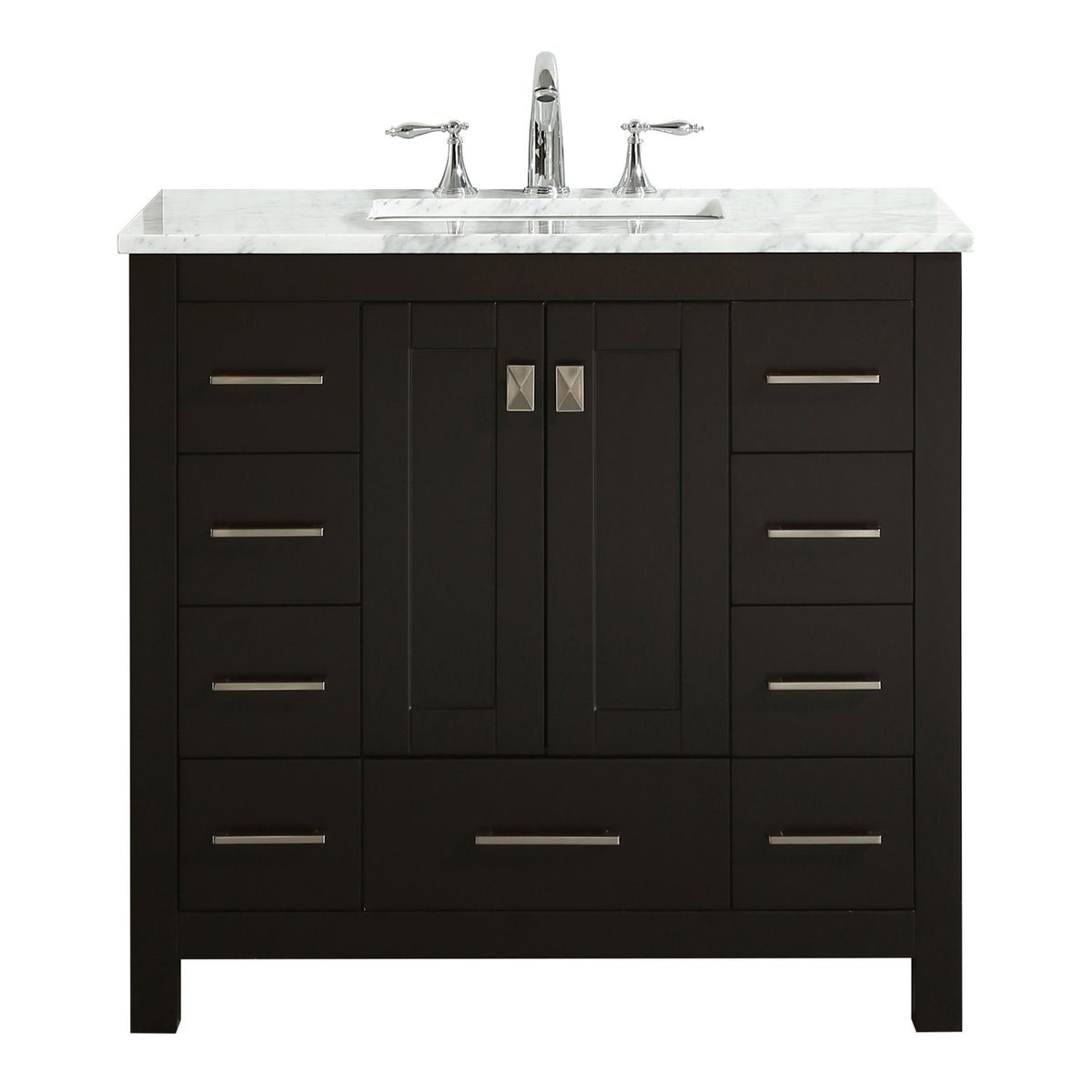 Eviva Hampton 36" Transitional Bathroom Vanity with White Carrara Countertop and White Undermount Porcelain Sink