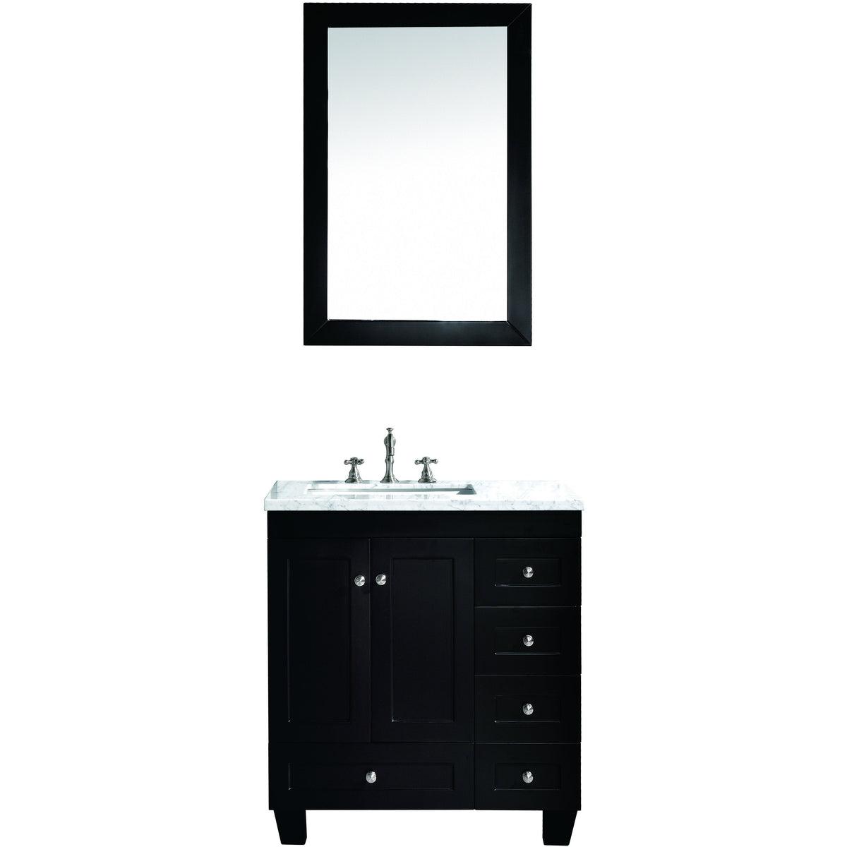 Eviva Acclaim C. 30" Transitional Bathroom Vanity with White Carrera Marble Countertop