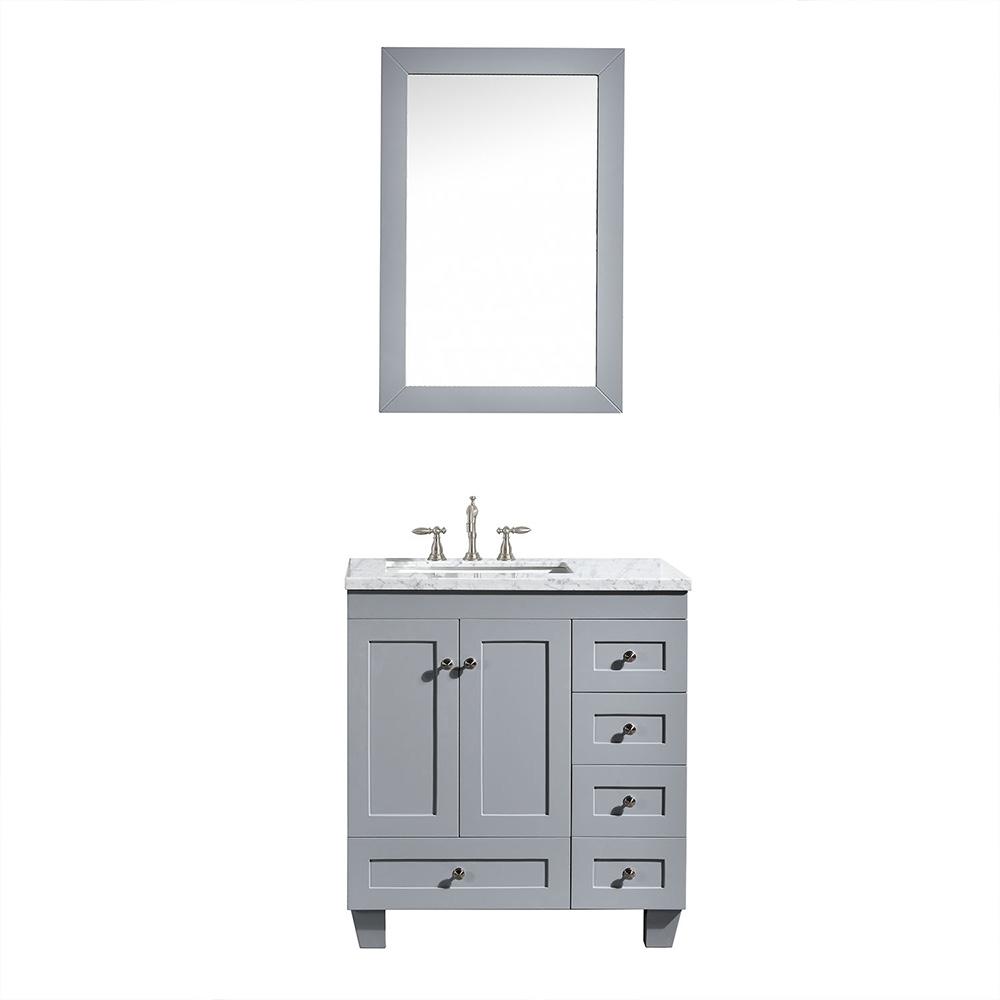 Eviva Acclaim C. 28" Transitional Bathroom Vanity with White Carrera Marble Countertop