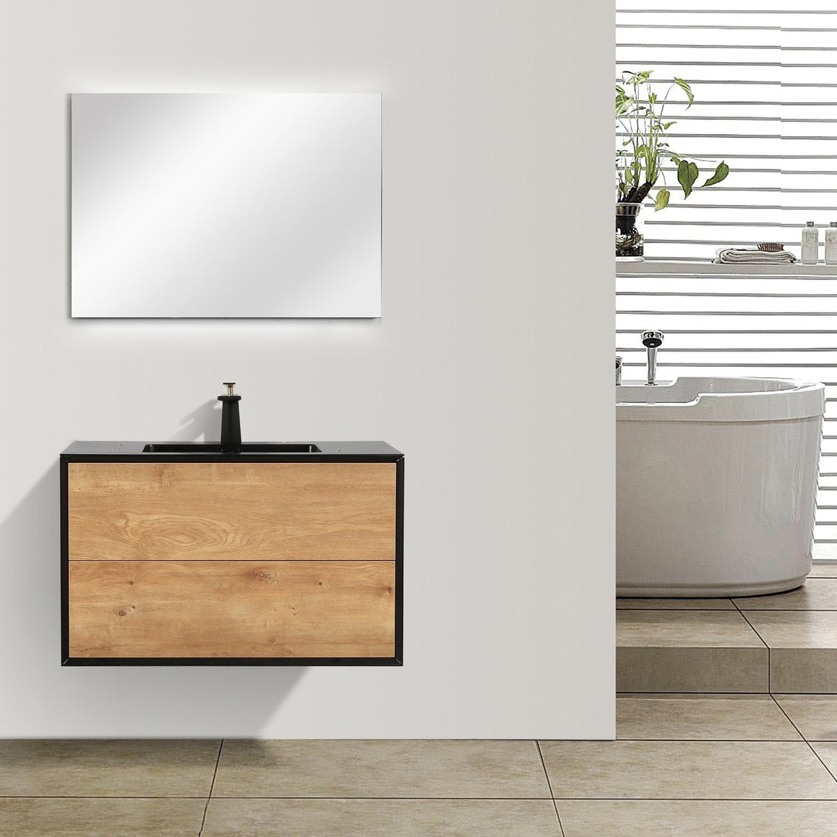 Eviva Vienna 36" Oak Wall Mount Bathroom Vanity with White Integrated Acrylic Sink