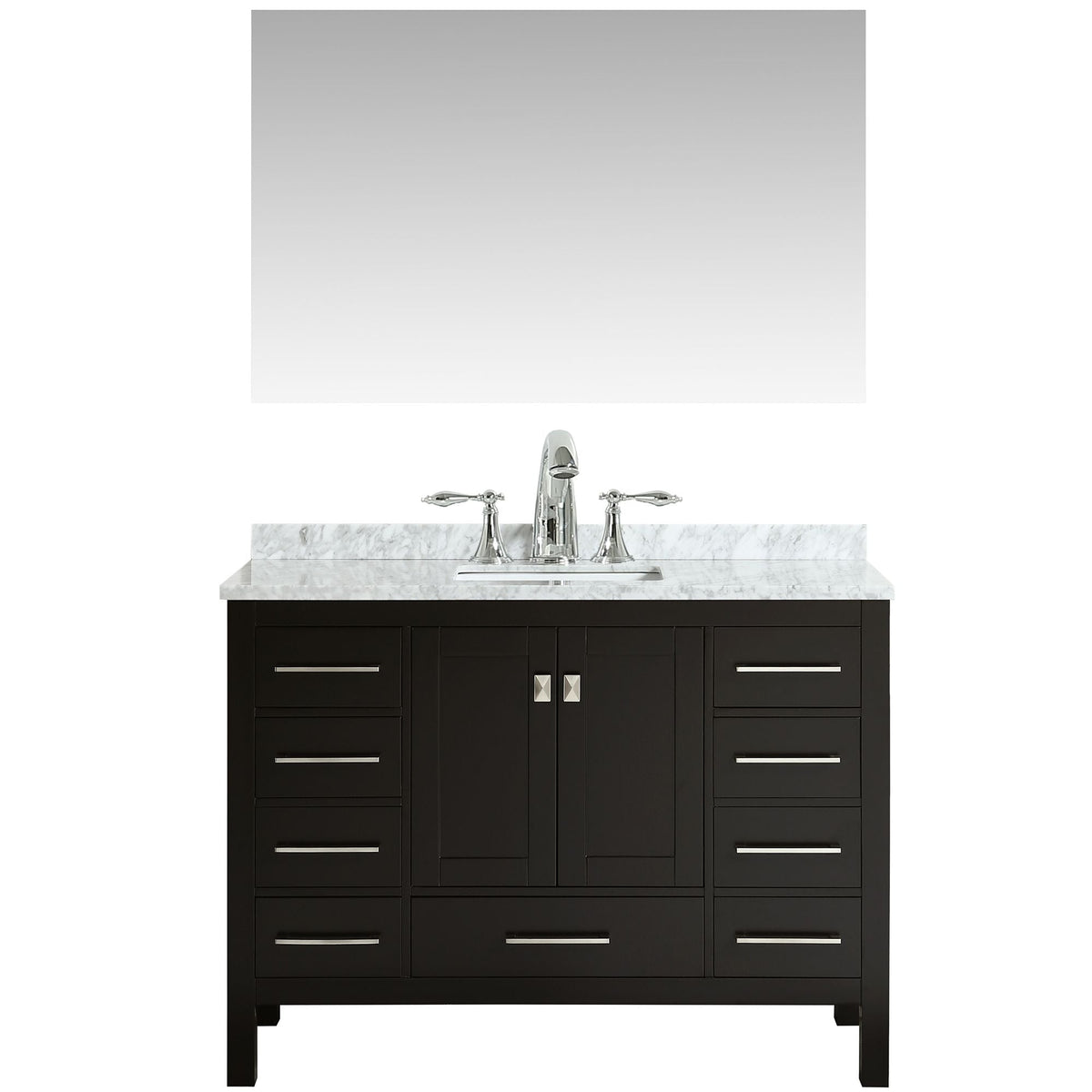 Eviva Aberdeen 48" Transitional Bathroom Vanity with White Carrara Marble Countertop and Undermount Porcelain Sink