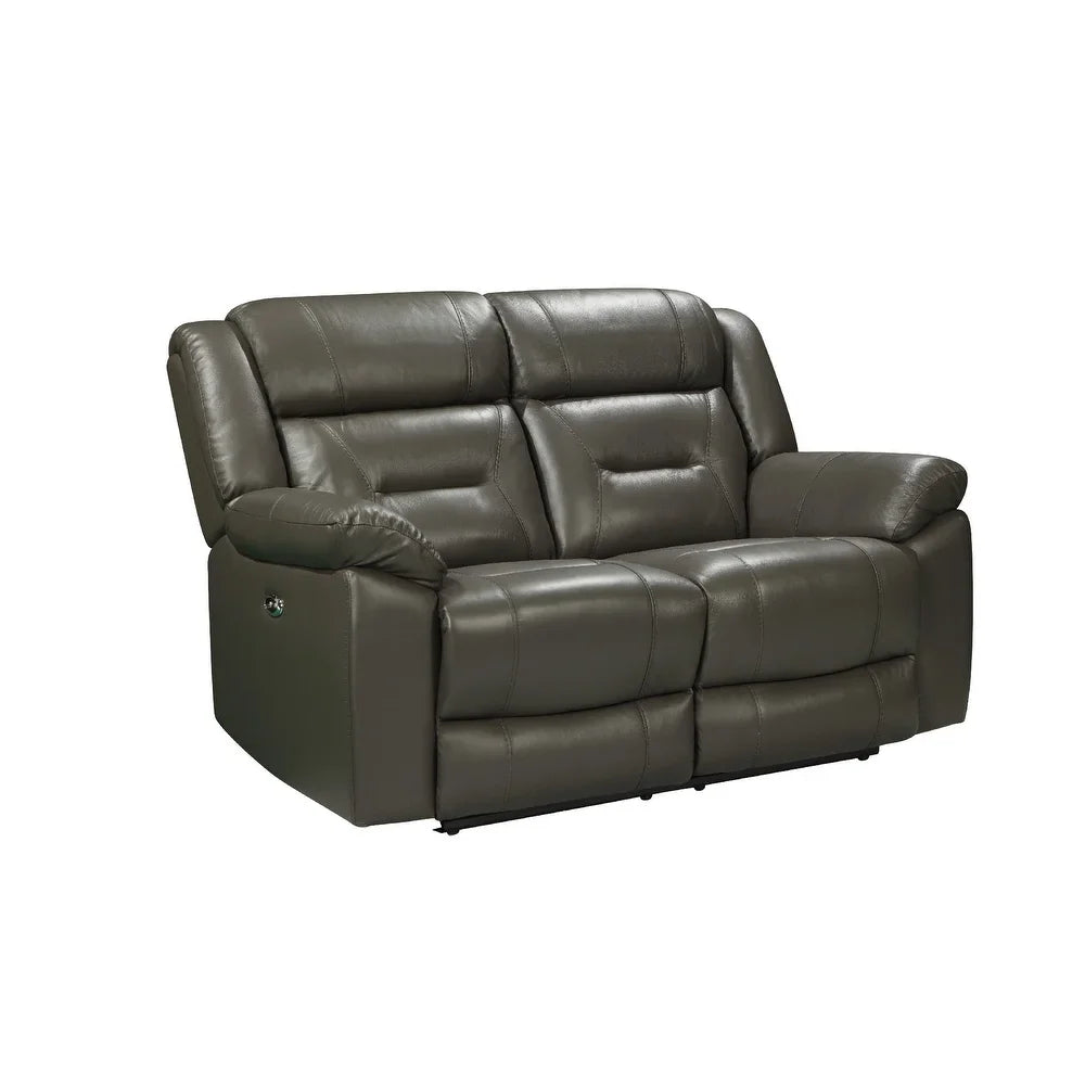 Benzara Lois 56 Inch Leather Power Recliner Footrest Loveseat, Gray BM272054