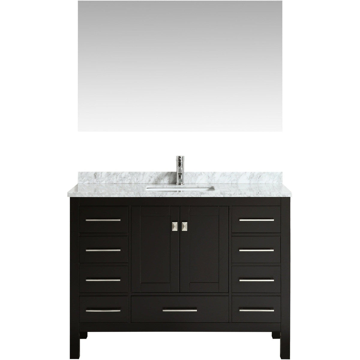 Eviva London 48" x 18" Transitional Bathroom Vanity with White Carrara Marble Countertop and Undermount Porcelain Sink