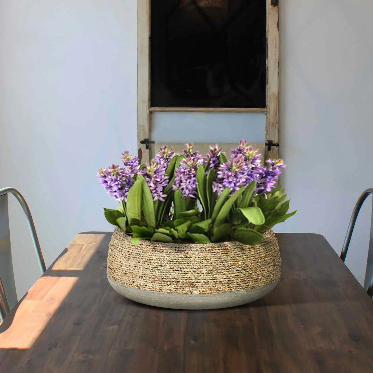 LH Imports Nature Low Round Grass and Concrete Pot PAT018