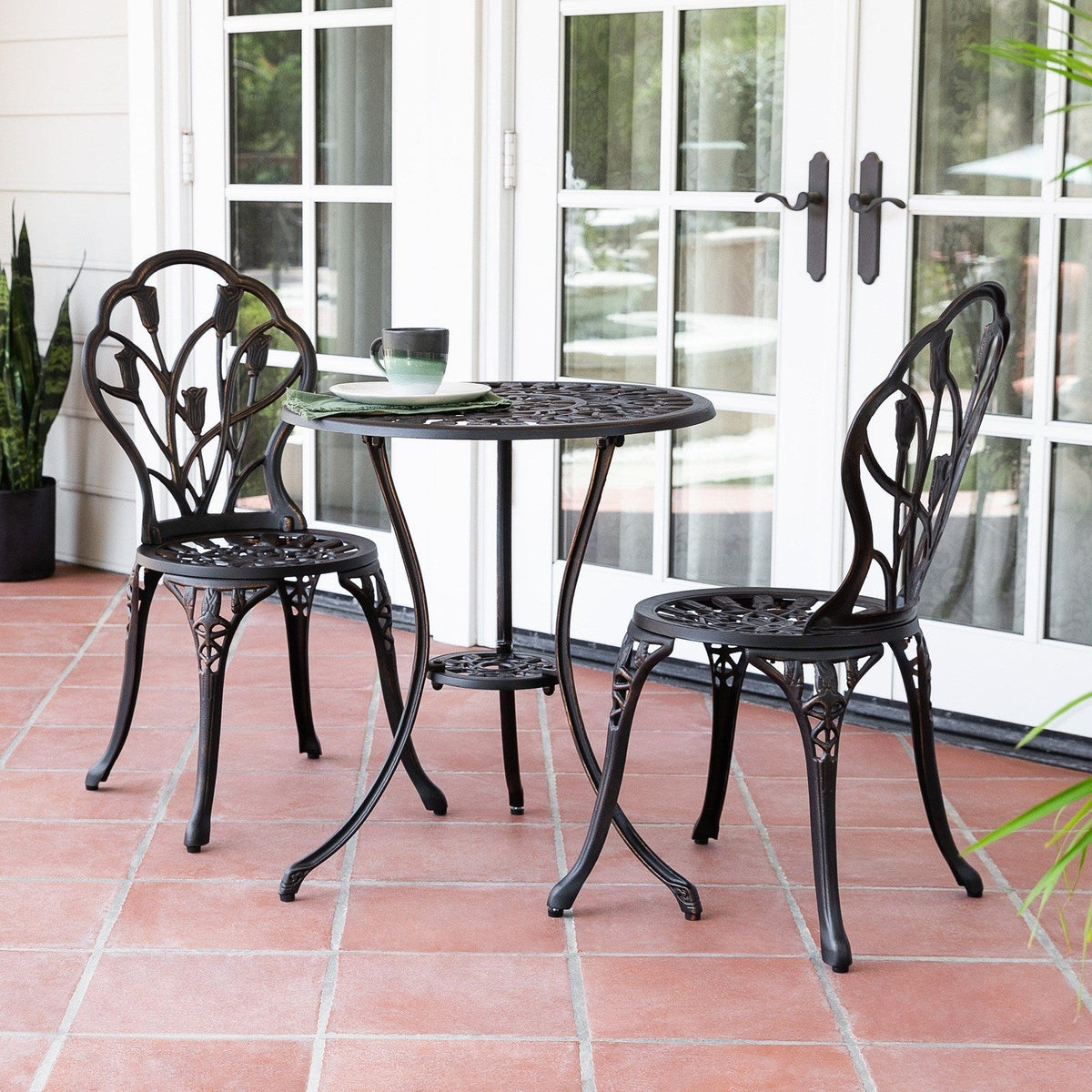 Kinger Home Tulip 3-Piece Outdoor Bistro Set for Patio, Antique Bronze