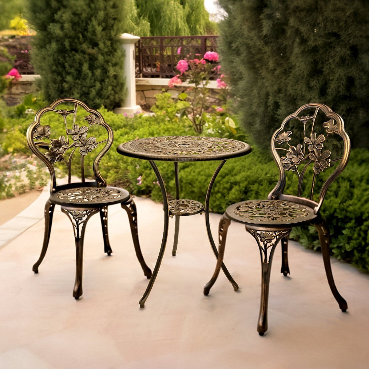 Kinger Home Hibiscus 3-Piece Outdoor Bistro Set for Patio, Antique Bronze